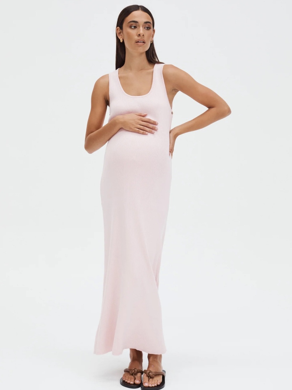 Sleeveless Ribbed Maxi Dress in Light Pink